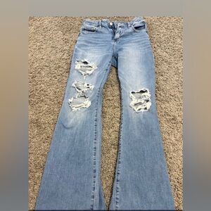 American Eagle Outfitters Light Blue Distressed Flare Jeans
